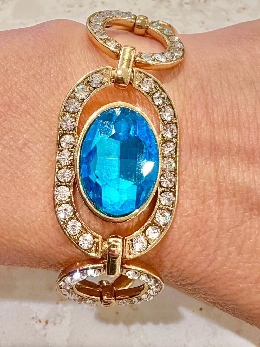 Vintage Premier Designs Signed
"PD" Blue Crystal Pave Adjustable
Bracelet - Fits
